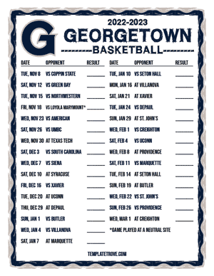 2022-23 Printable Georgetown Hoyas Basketball Schedule