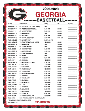 Georgia Bulldogs Basketball 2022-23 Printable Schedule - Central Times