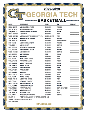 Georgia Tech Yellow Jackets Basketball 2022-23 Printable Schedule