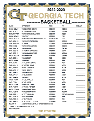 Georgia Tech Yellow Jackets Basketball 2022-23 Printable Schedule - Mountain Times