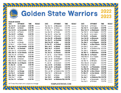 Golden State Warriors 2022-23 Printable Schedule - Mountain Times