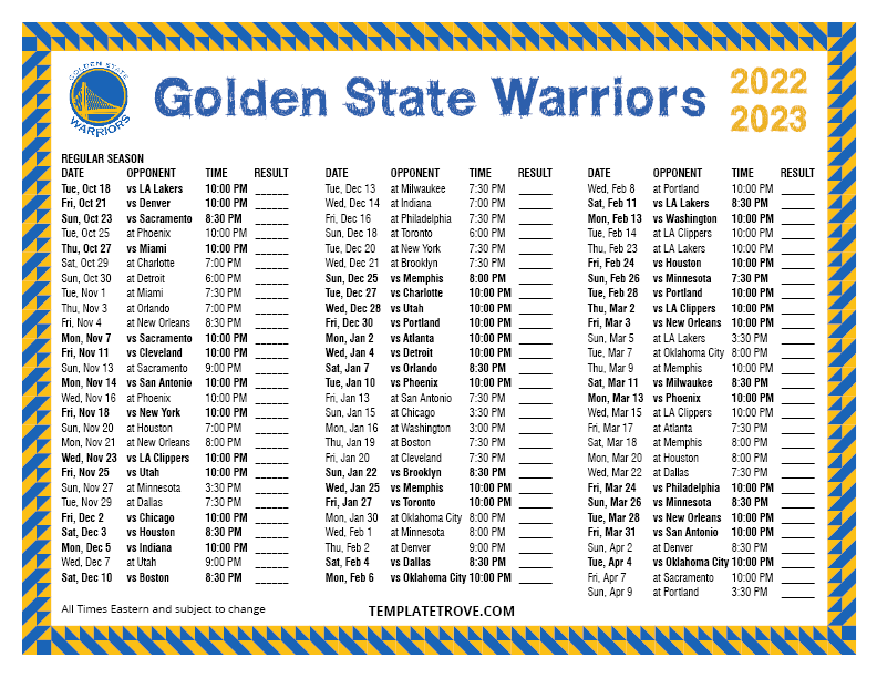 Golden State Warriors Game Schedule 2023