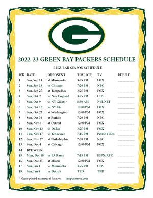 Green Bay Packers 2022-23 Printable Schedule - Central Times