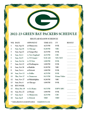 Green Bay Packers 2022-23 Printable Schedule
