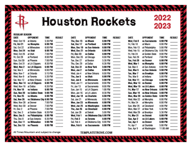 Houston Rockets 2022-23 Printable Schedule - Mountain Times