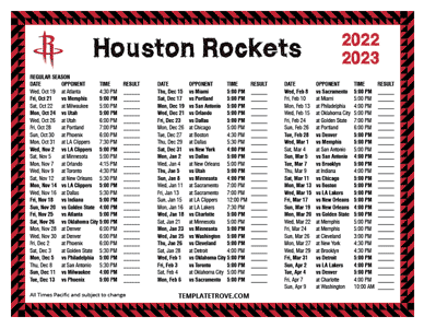 Houston Rockets 2022-23 Printable Schedule - Pacific Times