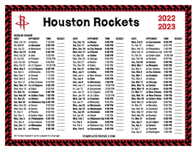 Houston Rockets 2022-23 Printable Schedule
