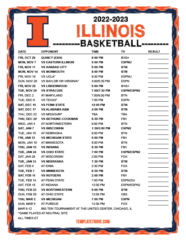 Illini Basketball Schedule Printable