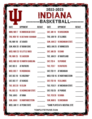 2022-23 Printable Indiana Hoosiers Basketball Schedule