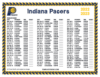 Indiana Pacers 2022-23 Printable Schedule - Pacific Times