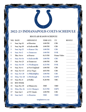 Indianapolis Colts 2022-23 Printable Schedule