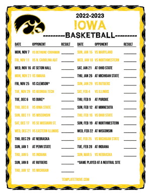 2022-23 Printable Iowa Hawkeyes Basketball Schedule