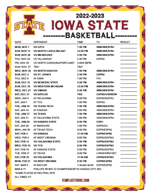 Iowa State Cyclones Basketball 2022-23 Printable Schedule - Central Times