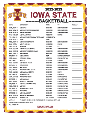 Iowa State Cyclones Basketball 2022-23 Printable Schedule - Pacific Times