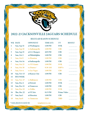 Jacksonville Jaguars 2022-23 Printable Schedule