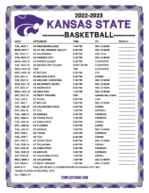 Kansas State Wildcats Basketball 2022-23 Printable Schedule - Central Times
