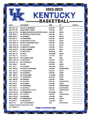 Kentucky Wildcats Basketball 2022-23 Printable Schedule - Pacific Times