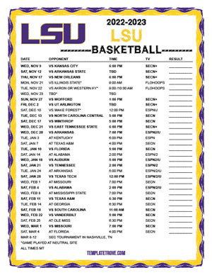 LSU Tigers Basketball 2022-23 Printable Schedule - Mountain Times
