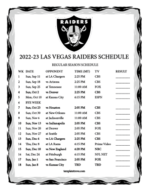 Las Vegas Raiders 2022-23 Printable Schedule - Mountain Times