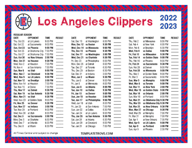 2022-23 Printable Los Angeles Clippers Schedule - Central Times