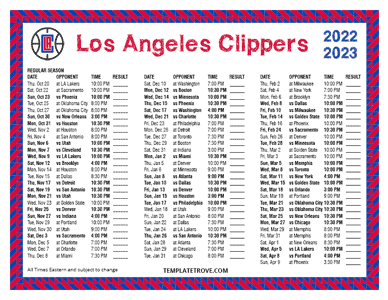 Los Angeles Clippers 2022-23 Printable Schedule