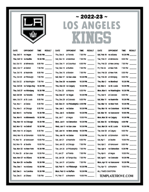 Los Angeles Kings 2022-23 Printable Schedule