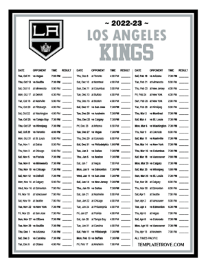 Los Angeles Kings 2022-23 Printable Schedule - Pacific Times
