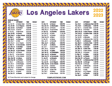 Los Angeles Lakers 2022-23 Printable Schedule - Mountain Times