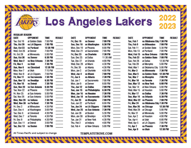 Los Angeles Lakers 2022-23 Printable Schedule - Pacific Times
