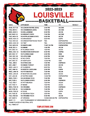 Louisville Cardinals Basketball 2022-23 Printable Schedule