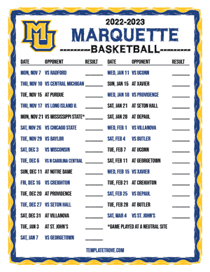 2022-23 Printable Marquette Golden Eagles Basketball Schedule