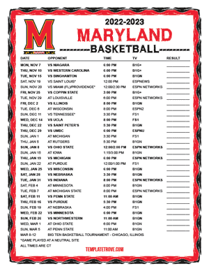 Maryland Terrapins Basketball 2022-23 Printable Schedule - Central Times