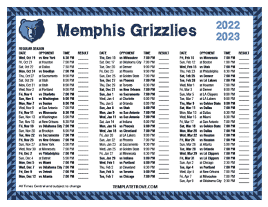 2022-23 Printable Memphis Grizzlies Schedule - Central Times