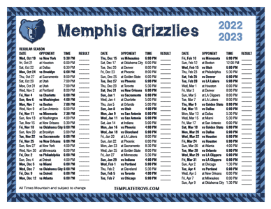 Memphis Grizzlies 2022-23 Printable Schedule - Mountain Times