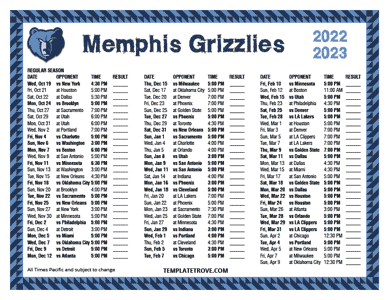 Memphis Grizzlies 2022-23 Printable Schedule - Pacific Times
