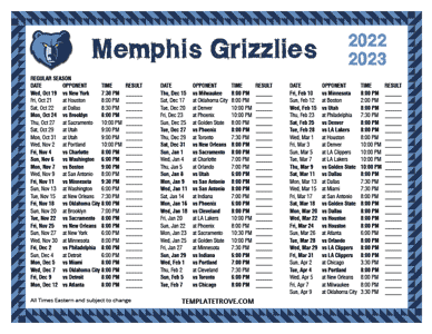 Memphis Grizzlies 2022-23 Printable Schedule