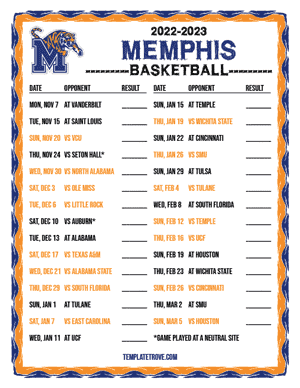 2022-23 Printable Memphis Tigers Basketball Schedule