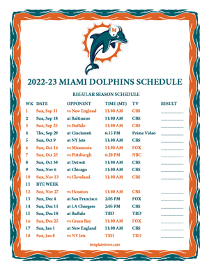 Miami Dolphins 2022-23 Printable Schedule - Mountain Times