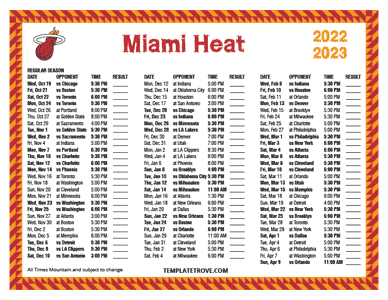 Miami Heat 2022-23 Printable Schedule - Mountain Times