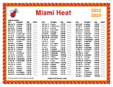 Miami Heat 2022-23 Printable Schedule - Pacific Times
