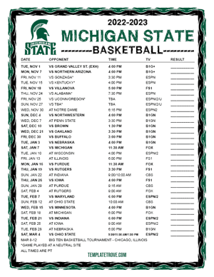 Michigan State Spartans Basketball 2022-23 Printable Schedule - Pacific Times