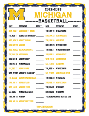 2022-23 Printable Michigan Wolverines Basketball Schedule