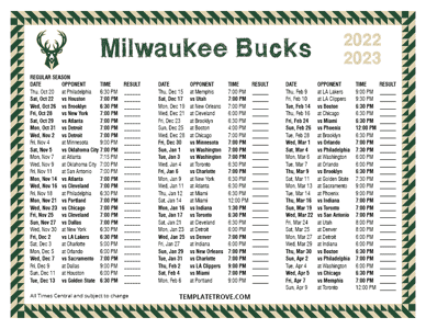 2022-23 Printable Milwaukee Bucks Schedule - Central Times