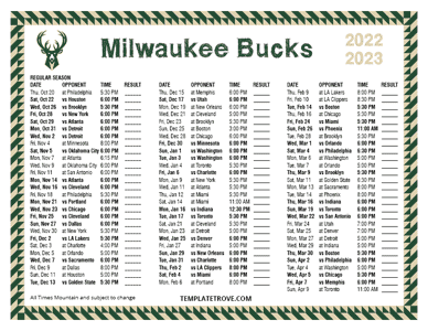 Milwaukee Bucks 2022-23 Printable Schedule - Mountain Times