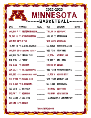2022-23 Printable Minnesota Golden Gophers Basketball Schedule