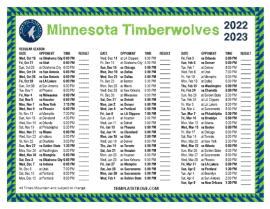 Minnesota Timberwolves 2022-23 Printable Schedule - Mountain Times