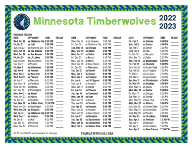 Minnesota Timberwolves 2022-23 Printable Schedule - Pacific Times