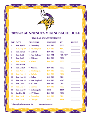 Minnesota Vikings 2022-23 Printable Schedule
