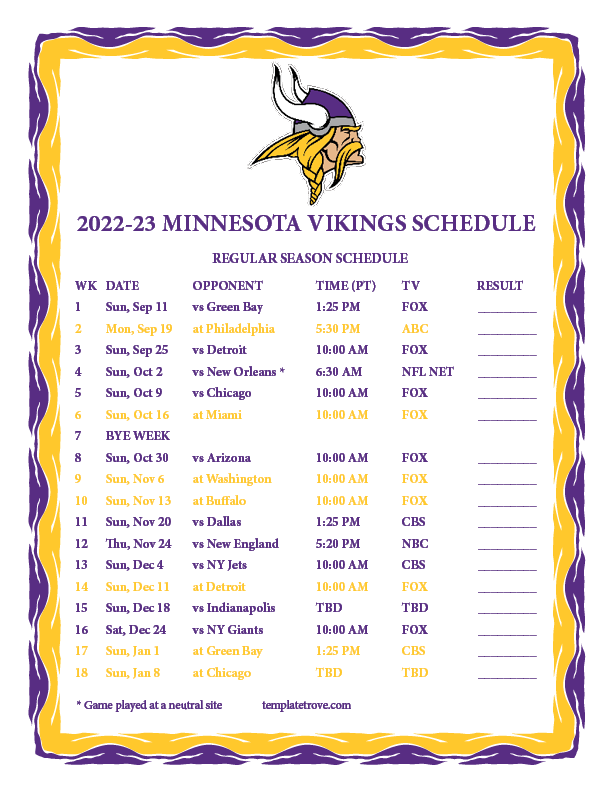 Printable 2022 2023 Minnesota Vikings Schedule