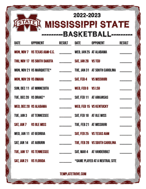 2022-23 Printable Mississippi State Bulldogs Basketball Schedule